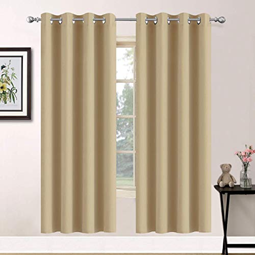 Yakamok Blackout Curtains Room Darkening Thermal Insulated Grommet top Window Curtains for Living Room, 52 x 72Inch, Beige, Set of 2
