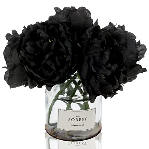 Tinsow Artificial Peony for Home Decoration, 5 Pcs Faux Black Peonies Flowers for Halloween Decoration, Silk Flowers Bouquet,(Black, 5)