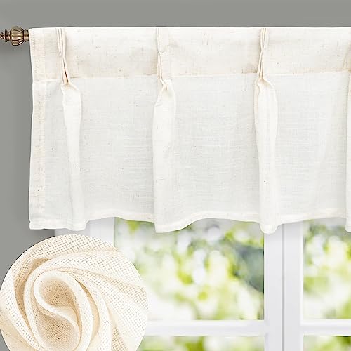 "DriftAway Linen Textured Pinch Pleat Valance for Kitchen & Living Room, W 50"" x L 16"" (1 Panel), Light Linen"