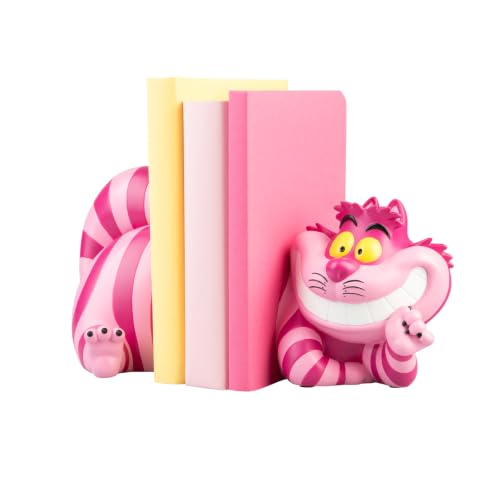 Grupo Erik Disney Alice In Wonderland Bookends - Cheshire Cat Figure, Gifts - Cheshire Cat Figurine - 12.2 x 13 x 12.4 & 12 x 15 x 15.6cm Book Ends for Shelves, Resin Book End, Room Decor, New Home Gifts
