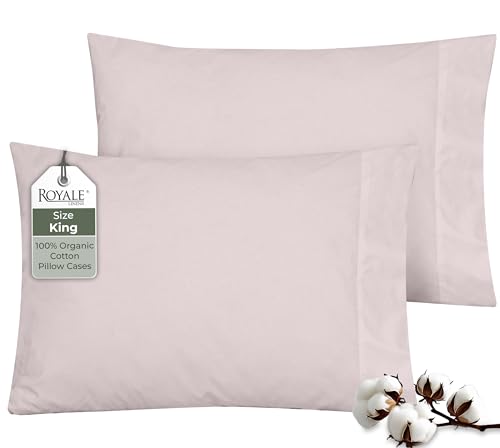 "ROYALE LINENS 100% Organic Cotton Percale Pillowcases Set of 2 - King Size Percale Pillowcase - King Set of 2 Pillow Cover - Breathable, Cool & Crisp Pillow Cases (20""x40"", Lavender)"