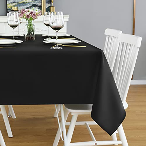 FOLINS&HOME Black Rectangle Tablecloth - 90 x 132 Wrinkle Free Waterproof Polyester Table Cloths, Spillproof Heavy Duty Washable Table Cover for Party, Banquet, Wedding, Indoor - Rectangular/Oblong