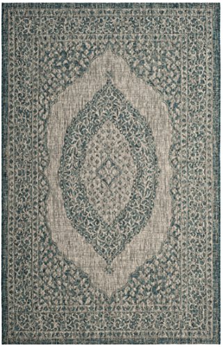 Safavieh Contemporary Indoor/Outdoor Woven Rectangle Area Rug, Courtyard Collection, CY8751, in Light Grey / Teal, 79 X 152 cm for Garden, Patio or Any Outdoor Space