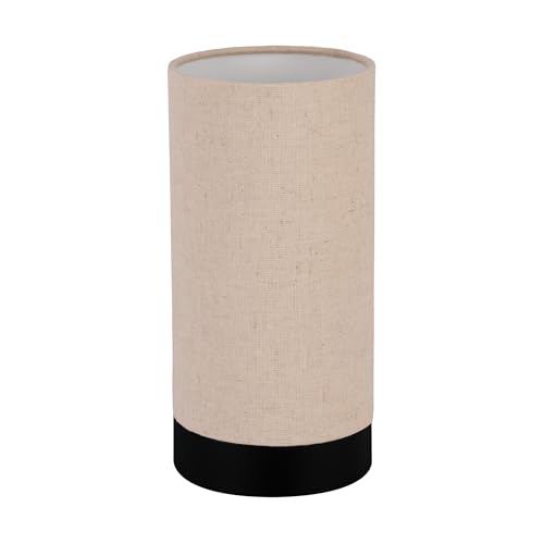 Eglo LED Bedside lamp Feniglia, Cylindrical Light Fixture, Living Room and Bedroom Lighting, Natural Coloured Linen and Black Metal, E27 Fitting