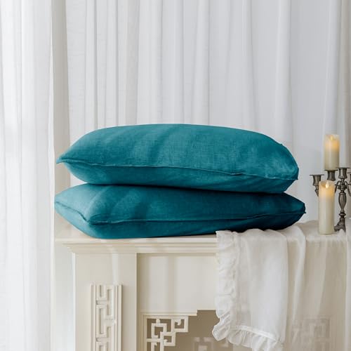 EVERLY 100% Linen Pillowcases Set of 2, Envelope Overlap Closure French Natural Washed Flax Pillowcases 20x36inches-Graphite Blue