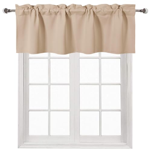 DWCN Valance for Windows Rod Pocket Window Valance Thermal Insulated Rod Pocket Room Darkening Curtains 42 x 18 inch Long,1 Panel, Beige
