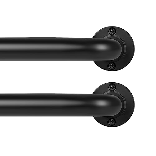 "TANGWIN Black Wrap Around Curtain Rods 2Pack:Blackout Heavy duty Adjustable Window Curtain Rod for Bedroom,Industrial Darkening Curved French Metal Single Drapery Rods Easy Install,Matte Black 48-90"""