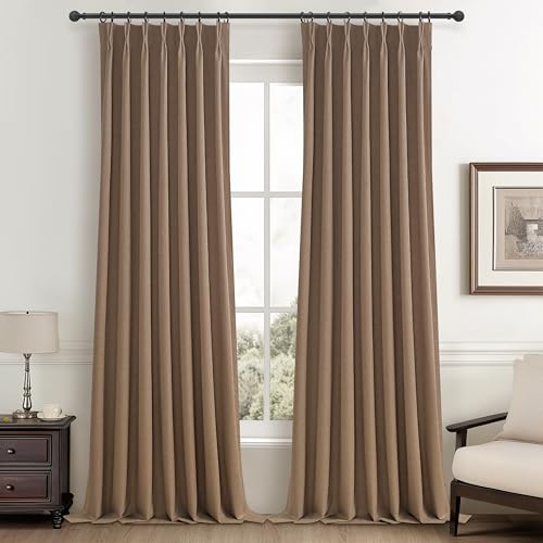 "RustBrown Linen Pinch Pleated Curtains 100 Inches Long Heavy Duty Thermal Insulated Extra length Burg for Dining Room Total Blackout 48/60/72 Wide Window Treatments Drapes (40""Wx100""Lx2Panels)"
