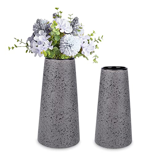 Bdor Ceramic Vase Set of 2, Modern Farmhouse Home Decor, Grey Vase with Polka Dots, Perfect for Dining, Living, Bathroom & Kitchen