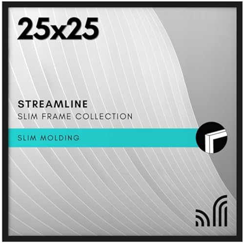Americanflat 25x25 Picture Frame with Polished Plexiglass - Streamline Collection - Thin Square Picture Frame for Wall Display - Hanging Hardware Included - Black
