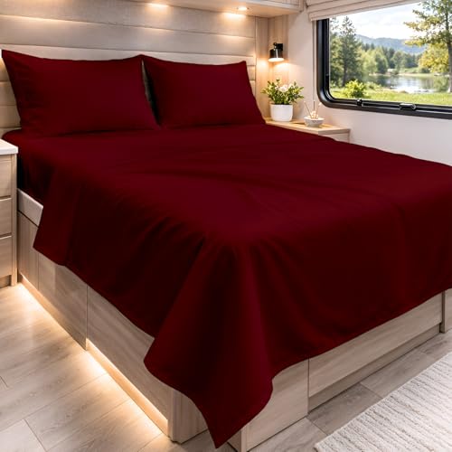 "Cottington Lane RV King Sheets 100% Egyptian Cotton, RV King 72"" x 80"" Premium Quality 4 Piece Sheet Set for Campers & Motorhomes, High Thread Count Burgundy Solid with 6-10"" Deep Pocket"