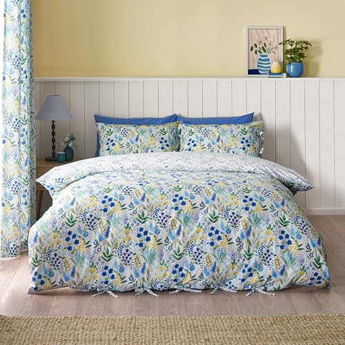 Catherine Lansfield Tilly Floral Reversible King Duvet Cover Set with Pillowcases Blue