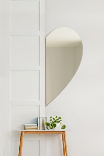 "MirrorOutlet The Lunae - Large Frameless Semi Wing Wall Mirror 39"" X 20"" (100cm X 50cm) Silver Mirror Glass On A Black Backing. This is the Right Hanging Wing."