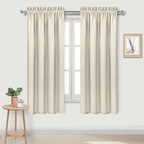 DWCN Blackout Curtains for Bedroom ??? Rod Pocket Thermal Insulated Noise Reducing Noise Reducing Drapes for Living Room, W 42 x L 63 Inch, 2 Panels, Light Beige