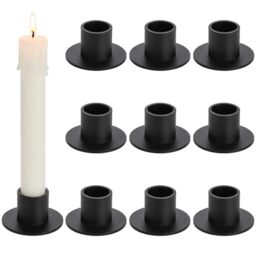 ZENFUN 10Pcs Black Candle Holders, Metal Taper Candle Stand, Retro Taper Candle Holder Round Candle Sticks Holder Set for Valentine's Day, Wedding Party, Dinner Tabletop Decor