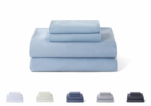 Todocama – 4-Piece Bedding Set – 5003 – Fitted Sheet – Top Sheet – Two Pillowcases 50 x 80 cm (Bed 150 x 190/200 cm, Light Blue)