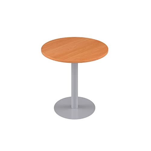 Office Hippo Circular Office Table, Sturdy & Robust Mid-Height Table Desk, Circular Work Table For Home Office, Versatile Desk Table For Canteen, Reception Area, 5 Year Guarantee - Beech / Silver