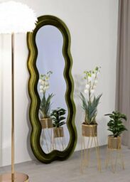 Dmora - Mirror Blevio, Mirror, Wall furnishing item, Mirror decoration, 60x4 h160 cm, Green