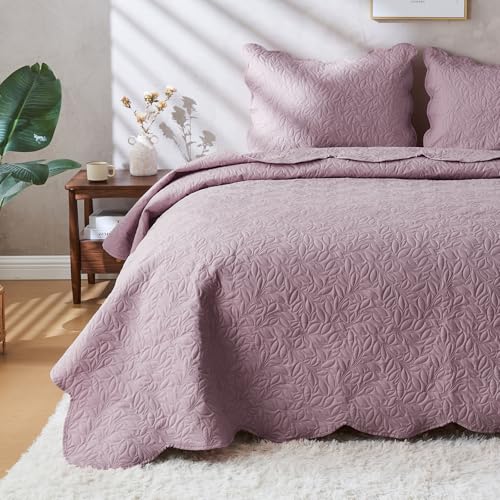 JYHOPE King Size Grayish Purple Comforter Set, Lightweight Summer Quilt Set, Soft & Breathable Bedspread for All Seasons, Stain Resistant, Boho Style Pattern Bedding 1 Quilt 2 Pillow Shams