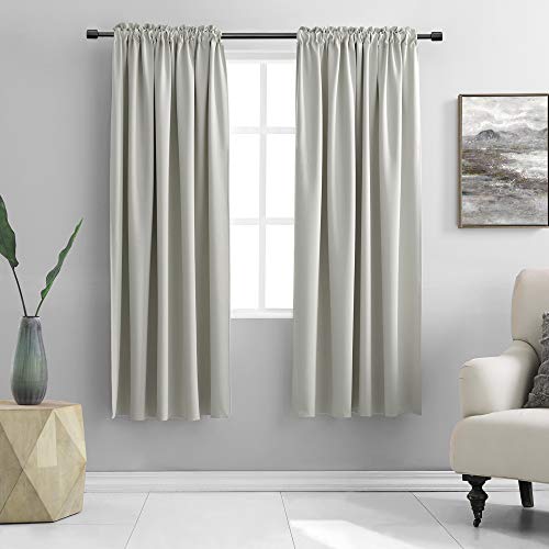 "DONREN Blackout Curtains for Small Windows, 100% Polyester, Pastel Grey, 2 Pack-42"" wide by 63"" long"