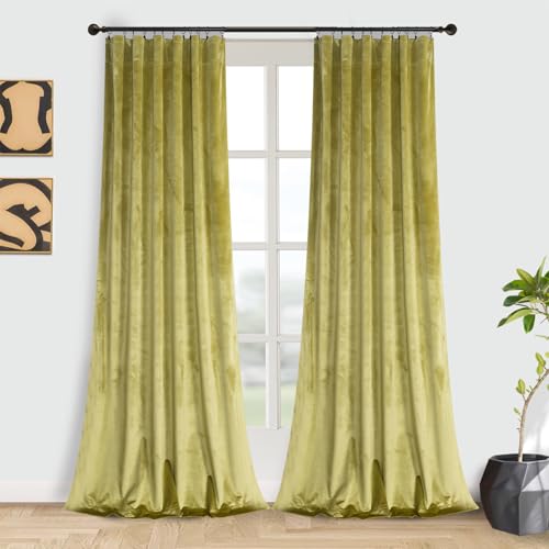 "Roslyn Velvet Pocket Curtains, Polyester, Yellow Cyan., 52""Wx108""L (2 Panels)"