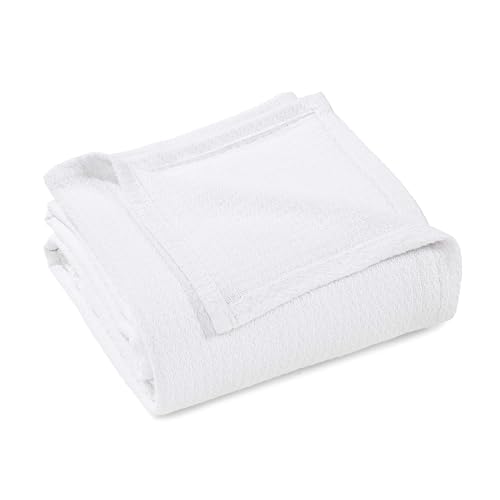 Superior Waffle Weave Cotton Blanket, for Picnic, Beach, Traveling or Camping, Comfy Blanket, Bedroom Decor, Essentials, Cover for Bed, Couch, Lounging, Honeycomb Knit, Full/Queen, White