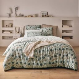 Printed Cotton Satin Duvet Cover, ECLOSION, 240 x 220 cm, ESSIX
