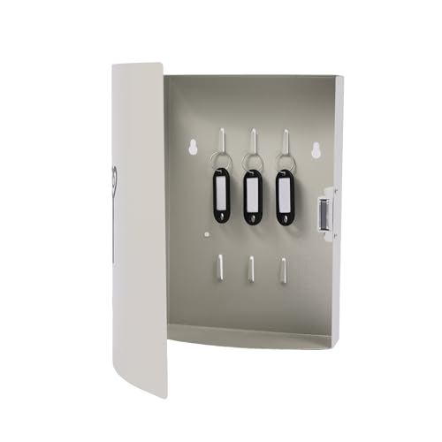 Relaxdays key cabinet, with door, 9 hooks, key symbol, HWD: 24x21x6.5 cm, magnetic closure, white