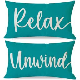 HERHOME Decorative Throw Pillow Covers 12x20 Inch Set of 2 Relax Unwind Teal Outdoor Spring Summer Front Porch Patio Decor Lumbar Cushion Case Decoration for Home Sofa Couch Living Room