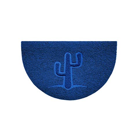 Nicoman Embossed Halfmoon Half Circle Door Mat Dirt-Trapper Jet-Washable Doormat 70x44cm (Blue, CACTUS Shape) - Use on Carpet ONLY