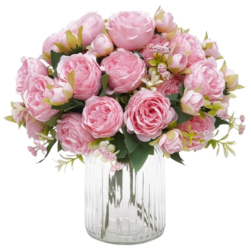 MARTINE MALL 4 Packs Peonies Artificial Flowers, Light Pink Artificial Peonies, Silk Peonies Flowers Fake Peonies Artificial Flowers Peonies Bouquet for Centerpiece Table Wedding Party Home Decor