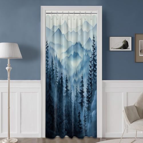 QGHOT Mountain Shower Curtain Forest Nature Shower Curtains for Bathroom, Rustic Woodland Pine Tree Landscape Bathtub Curtain Men Bath Decor, Waterproof Fabric with Hooks (Blue,48''W x 72''L)