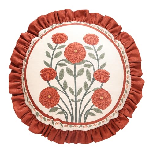 "bilin gaier Round Throw Pillow Covers,Red Cozy Velvet with Leaves and Floral Pattern Pillowcases,Decoration Pillows Cushion Covers for Living Room Couch Sofa Bed Car Chair,Diameter 16"""