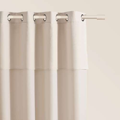 ROOM99 Curtain with Silver Eyelets Mia 140 x 280 cm Width x Height Sliding Curtains Modern Curtain Living Room Bedroom Light Beige 1 Piece