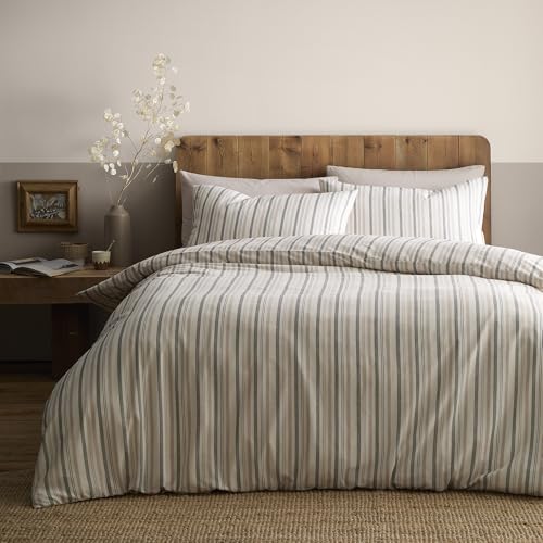 Appletree Yarn Dyed Woven Thin Stripe Duvet Cover Set Super King 260 x 220cm – Natural Textured Bedding with Soft Cotton‑Blend Finish, Includes 2 Pillowcases