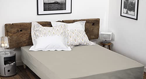 HOME LINGE PASSION, Beige Ivory Fitted Sheet 140 x 190 cm + 30 cm 100% Cotton 57 Thread Count (Label Oeko-TEX Label)