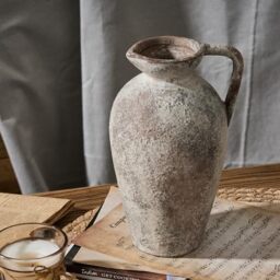 PORCER 9.3 Inch Antique Ceramic Vase With Handle - Boho Farmhouse Decorative Rustic Decor for Home, Living Room, Entryway, Wedding - Distressed Design, Gray