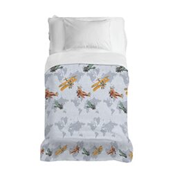 PENSIERI DELICATI Bedspread 170 x 280 cm, Single Sheet 100% Cotton Pique, Ideal as a Furniture Cover, 1 Square Bed Blanket, Grey Airplanes, 100% Made in Italy