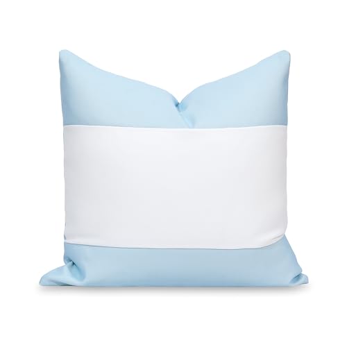 "Hofdeco Premium Coastal Patio Indoor Outdoor Throw Pillow Cover Only, 20""x20"" Water Repellent for Backyard, Couch, Baby Blue Color Block"