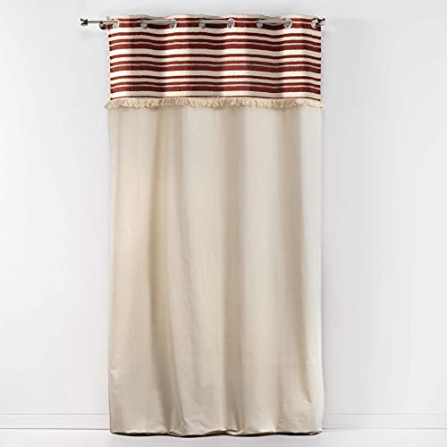 Douceur d'Intérieur, Atlas Terracotta Eyelet Curtain (140 x 240 cm) Cotton Top Woven and Fringed Finish