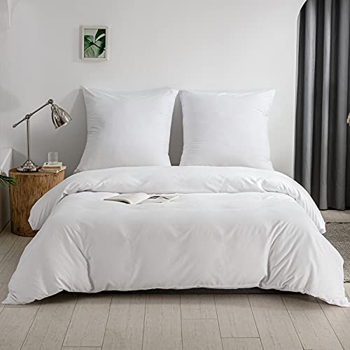 Good Nite Bed Linen Set 3-Piece 100% Polyester Microfibre Comfortable with Zip Duvet Covers, 1 Plain Duvet Cover + 2 Pillowcases (White, 200 x 200 cm + 80 x 80 cm x 2)