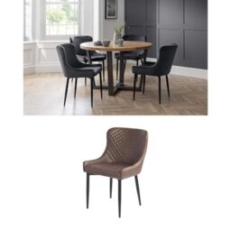 Julian Bowen Set of Brooklyn Oak Round Table & 4 Luxe Brown Chairs