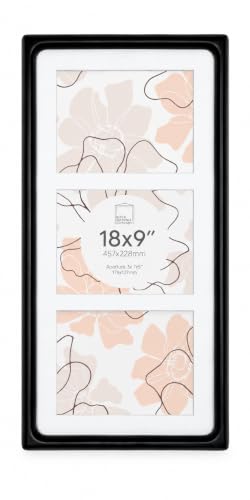 "Inov8 Framing Solid Wood Picture Photo Frame Black 9x18"" (23 x 46 cm) with Rounded Internal Corners and 3x 5x7"" Mount - 19mm Wide Frame Moulding"