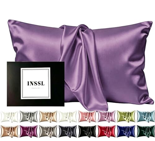 INSSL Silk Pillowcase for Women, Mulberry Silk Pillowcase for Hair and Skin and Stay Comfortable and Breathable During Sleep (Purple, Standard)