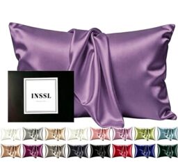 INSSL Silk Pillowcase for Women, Mulberry Silk Pillowcase for Hair and Skin and Stay Comfortable and Breathable During Sleep (Purple, Standard)
