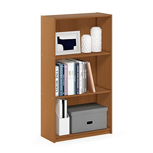 Furinno BASIC Book Shelf, 3-Tier Modern Bookshelf, Bookcase with Open Shelves, 9.3 x 21.8 x 39.5, for Living Room, Bedroom, Home Office, Light Cherry