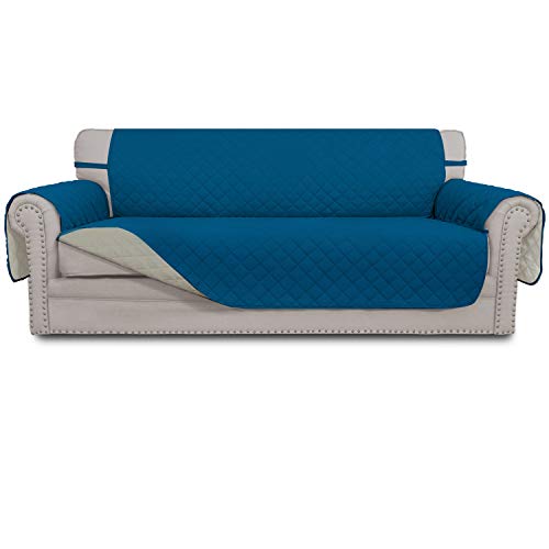 Easy-Going Sofa Slipcover Reversible Sofa Cover Water Resistant Couch Cover with Foam Sticks Elastic Straps Furniture Protector for Pets Kids Children Dog Cat (Sofa, PeacockBlue/Beige)