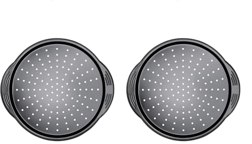 PRESTIGE Non Stick Pizza Tray 12 inch - Aerolift Pizza Pan, Durable Carbon Steel with Extra Large Handles & Cushion Base, Pizza Oven Tray, 31 x 31 x 2 cm (Pack of 2)