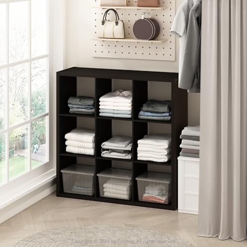 Furinno CUBIC Closet Organizers and Storage, 9-Cube Closet Organizer, Open Shelf Closet Storage, Extra Thick Frame for Wardrobe, Bedroom, Living Room, Dark Oak