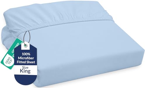 Royale Linens Fitted Sheet King - Ultra Soft 1800 Brushed Microfiber - Hotel Luxury Bottom Sheets - Wrinkle Free & Fade Resistant - Deep Pocket Fitted Sheet Only (King, Lake Blue)